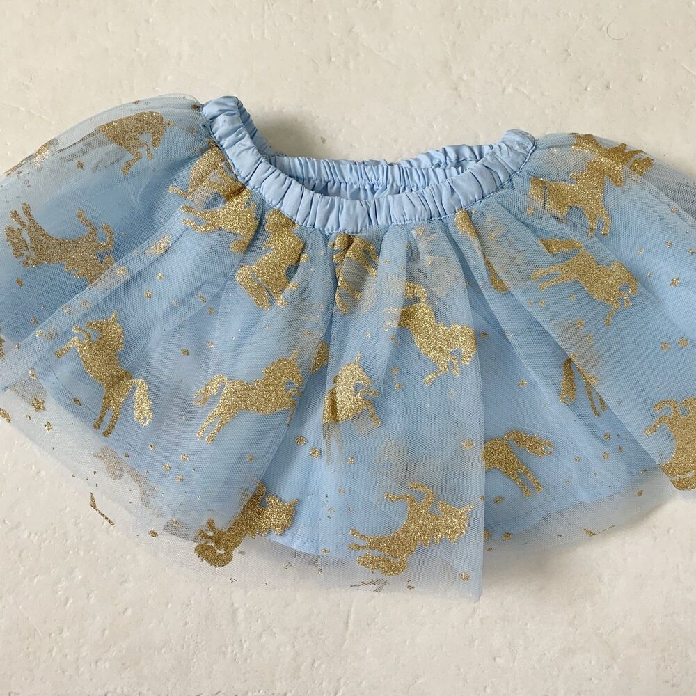 Blue Tulle Tutu Skirt Gold Unicorn Silhouettes from Gymboree 6-12 months New